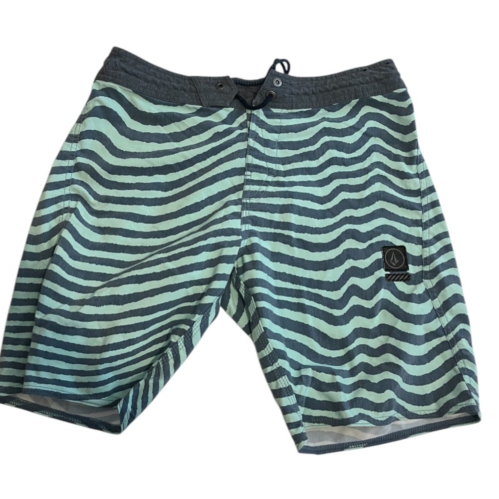 Volcom Men's Green Striped Swim Shorts Men’s Size 30